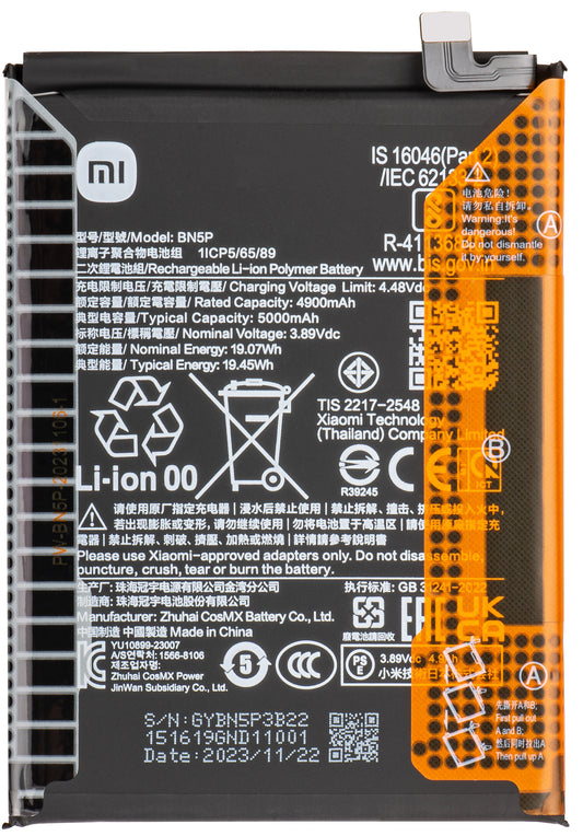 Akku Xiaomi Redmi Note 13 5G, BN5P, Service Pack 133010200010116B
