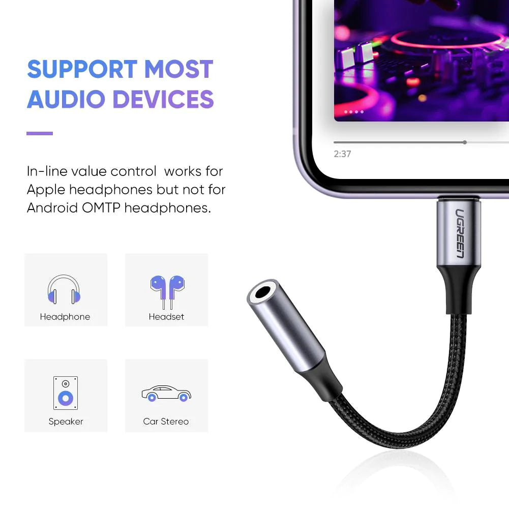 Lightning Audio Adapter - 3.5mm UGREEN US211 (30756), Black