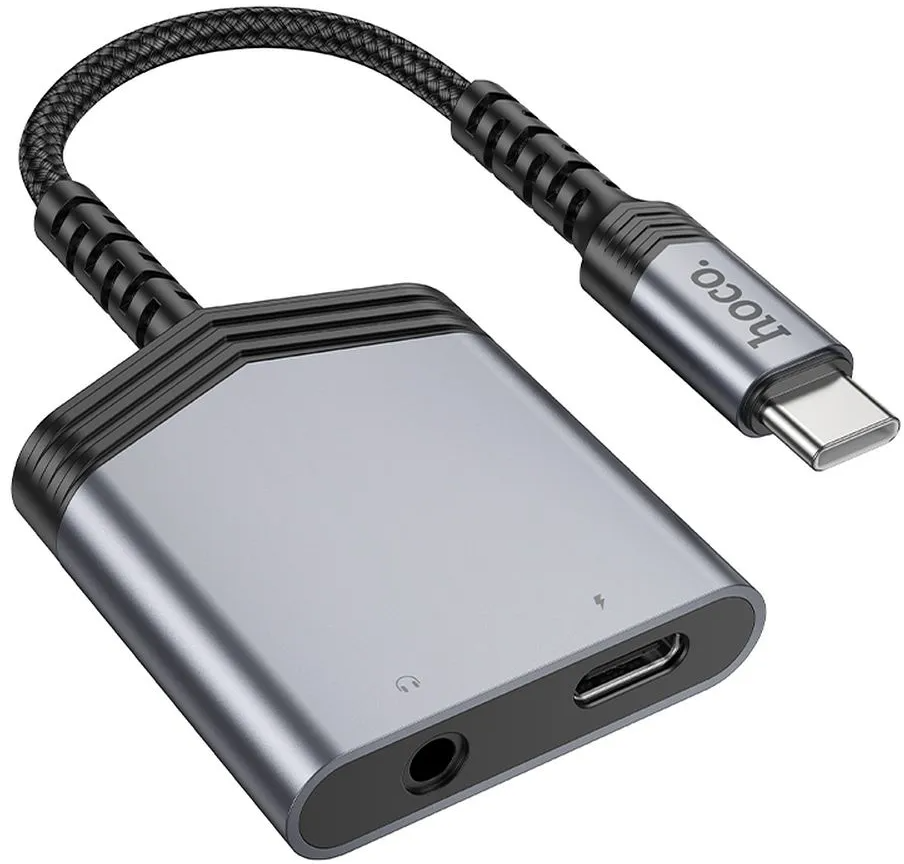 Audioadapter USB-C - USB-C / 3,5mm HOCO LS39, Schwarz