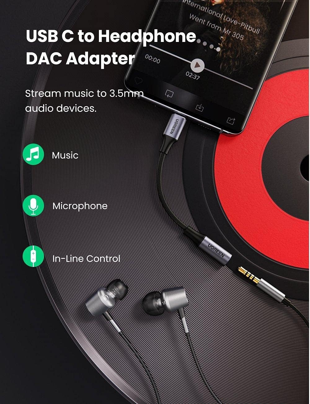 Audioadapter USB-C - 3,5mm UGREEN AV161, Grau