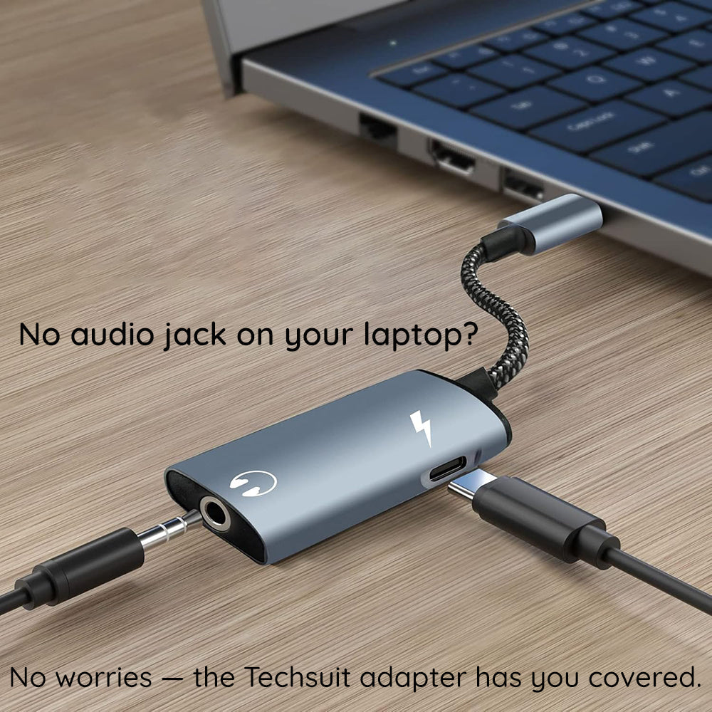 Audio-Adapter USB-C - USB-C / 3.5mm Techsuit AC22 AcustiCore, Grau