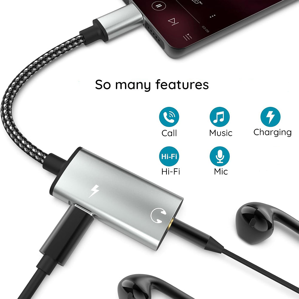 Audio-Adapter USB-C - USB-C / 3.5mm Techsuit AC22 AcustiCore, Grau