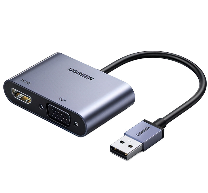 UGREEN CM449 Videoadapter, USB-A - HDMI / VGA, 1080P, Grau