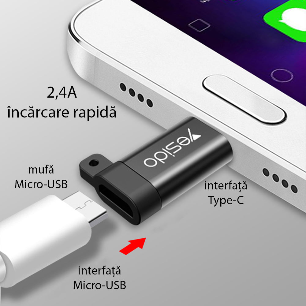 Daten- und Ladeadapter microUSB - USB-C Yesido GS04, Schwarz
