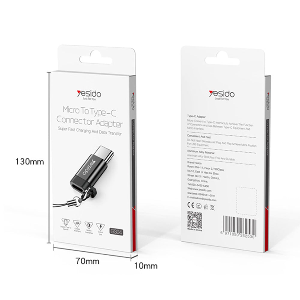 Daten- und Ladeadapter microUSB - USB-C Yesido GS04, Schwarz