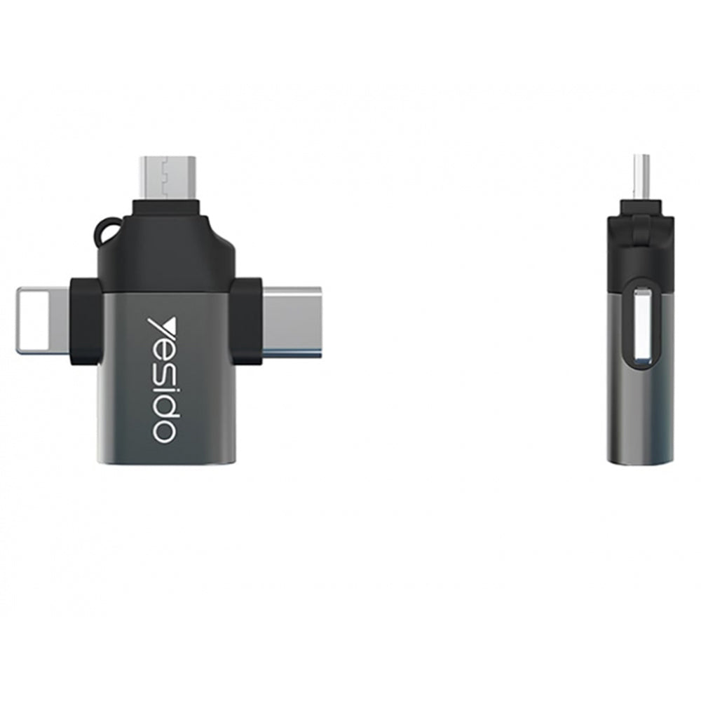 OTG-Adapter Lightning / microUSB / USB-C - USB-A Yesido GS15, Schwarz