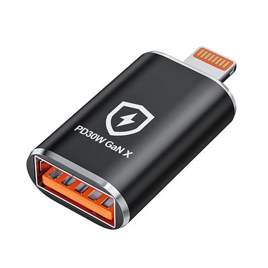 OTG Lightning - USB-A Techsuit A6 HyperPort Adapter, Schwarz Orange
