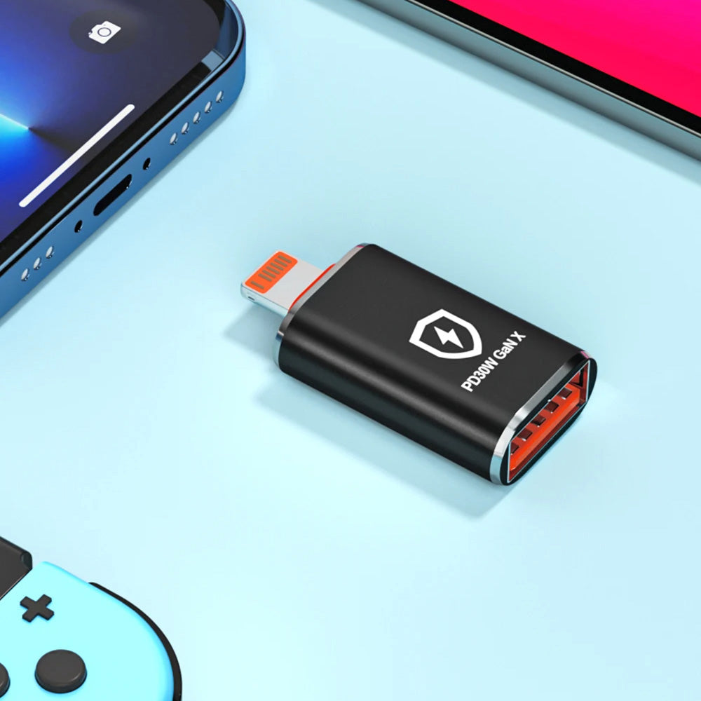 OTG Lightning - USB-A Techsuit A6 HyperPort Adapter, Schwarz Orange
