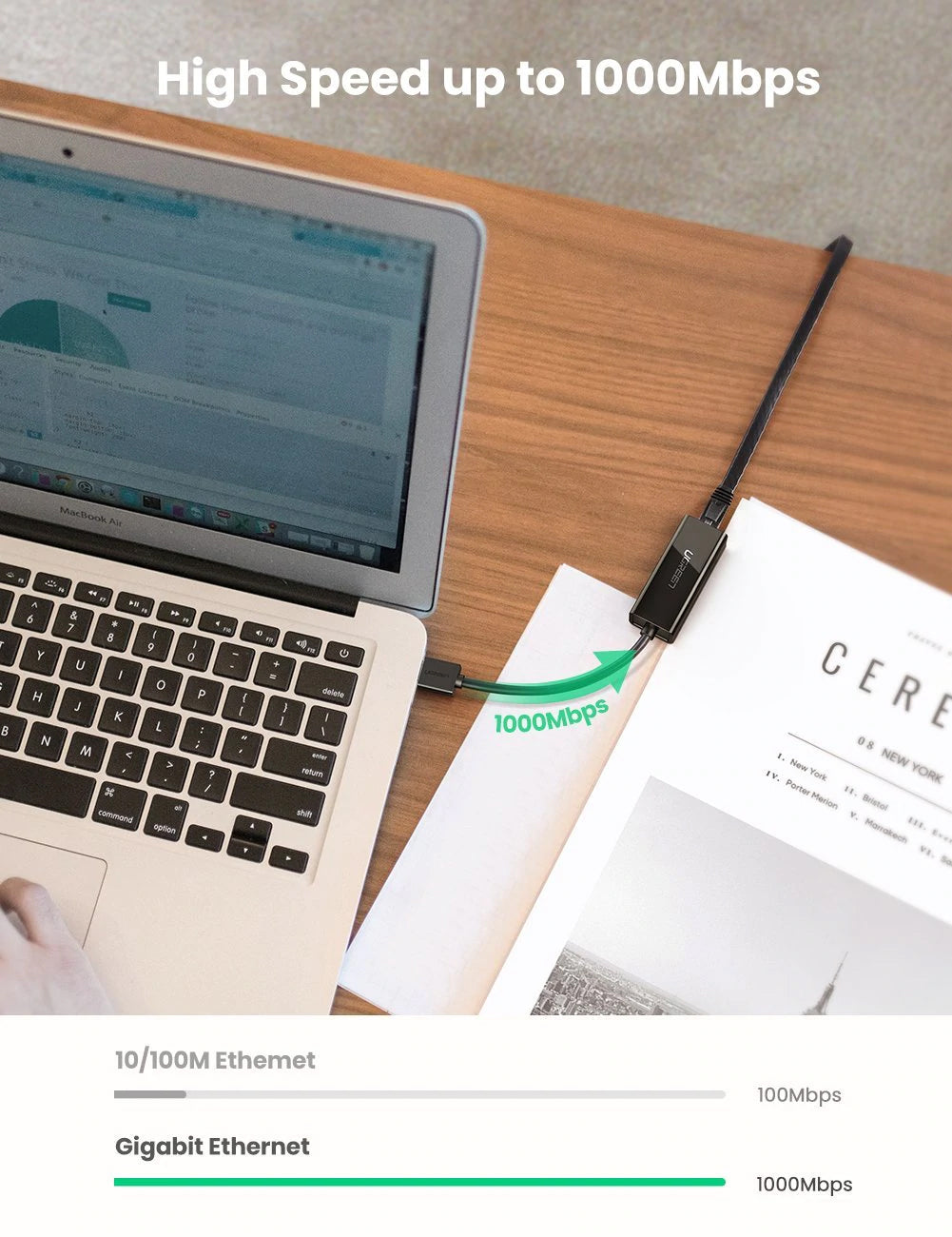 Netzwerkkarte UGREEN CR111, RJ45, USB 3.0, Schwarz