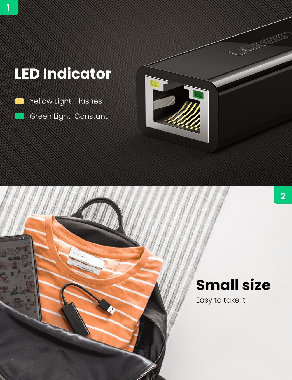 Netzwerkkarte UGREEN CR111, RJ45, USB 3.0, Schwarz