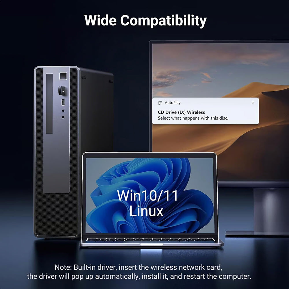 UGREEN CM762 (35264) Wireless-Adapter, Dual Band, Wi-Fi 6, 600Mbps, Schwarz