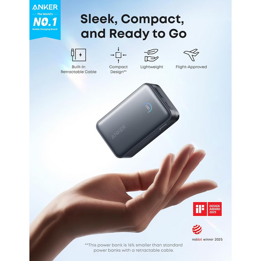 Externer Akku Anker Nano, 10000mAh, 45W, QC + PD, 1 x USB-A - 1 x USB-C, Schwarz A1638H11