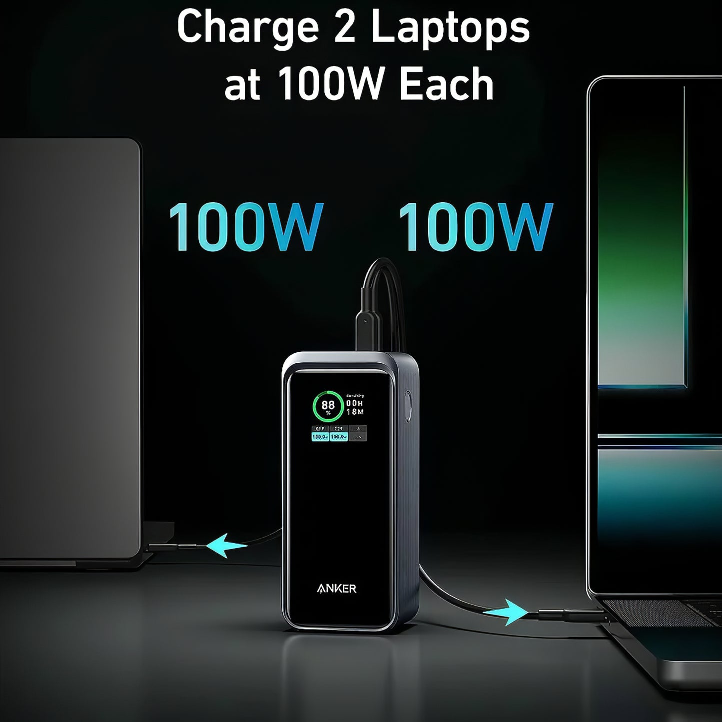 Anker Prime Externe Batterie, 20000mAh, 200W, QC + PD, 1 x USB-A - 2 x USB-C, Schwarz A1336011