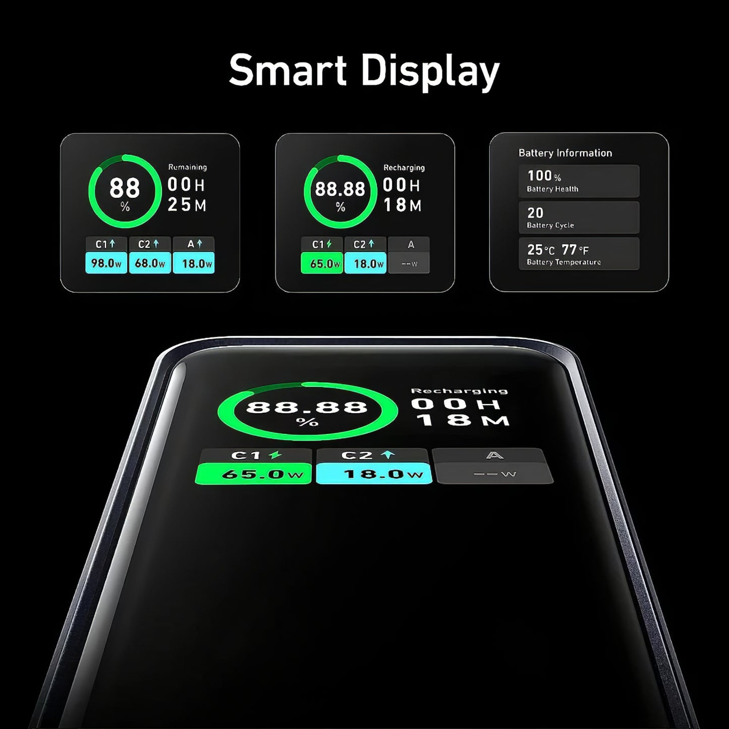 Anker Prime Externe Batterie, 20000mAh, 200W, QC + PD, 1 x USB-A - 2 x USB-C, Schwarz A1336011