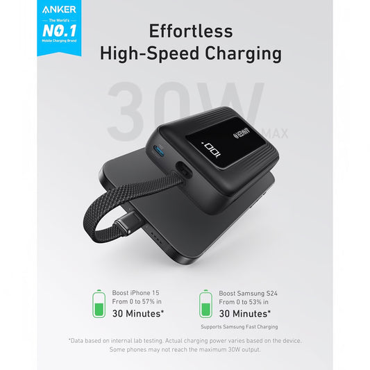 Anker Zolo Externer Akku, 10000mAh, 30W, QC + PD, 1 x USB-A - 2 x USB-C, Schwarz