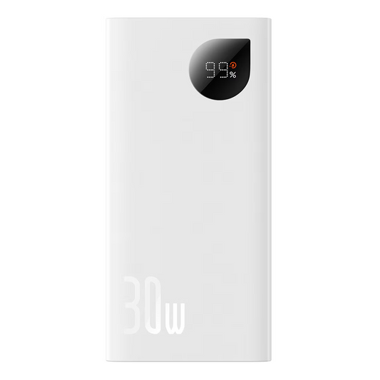 Baseus Adaman2 External Battery, 10000mAh, 30W, QC + PD, 1 x USB-C - 2 x USB-A, White PPAD080002