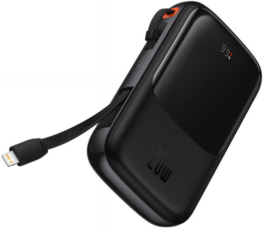 Baseus Qpow Pro External Battery, 20000mAh, 20W, QC + PD, 1 x Lightning - 1 x USB-A - 1 x USB-C, Black PPQD060201