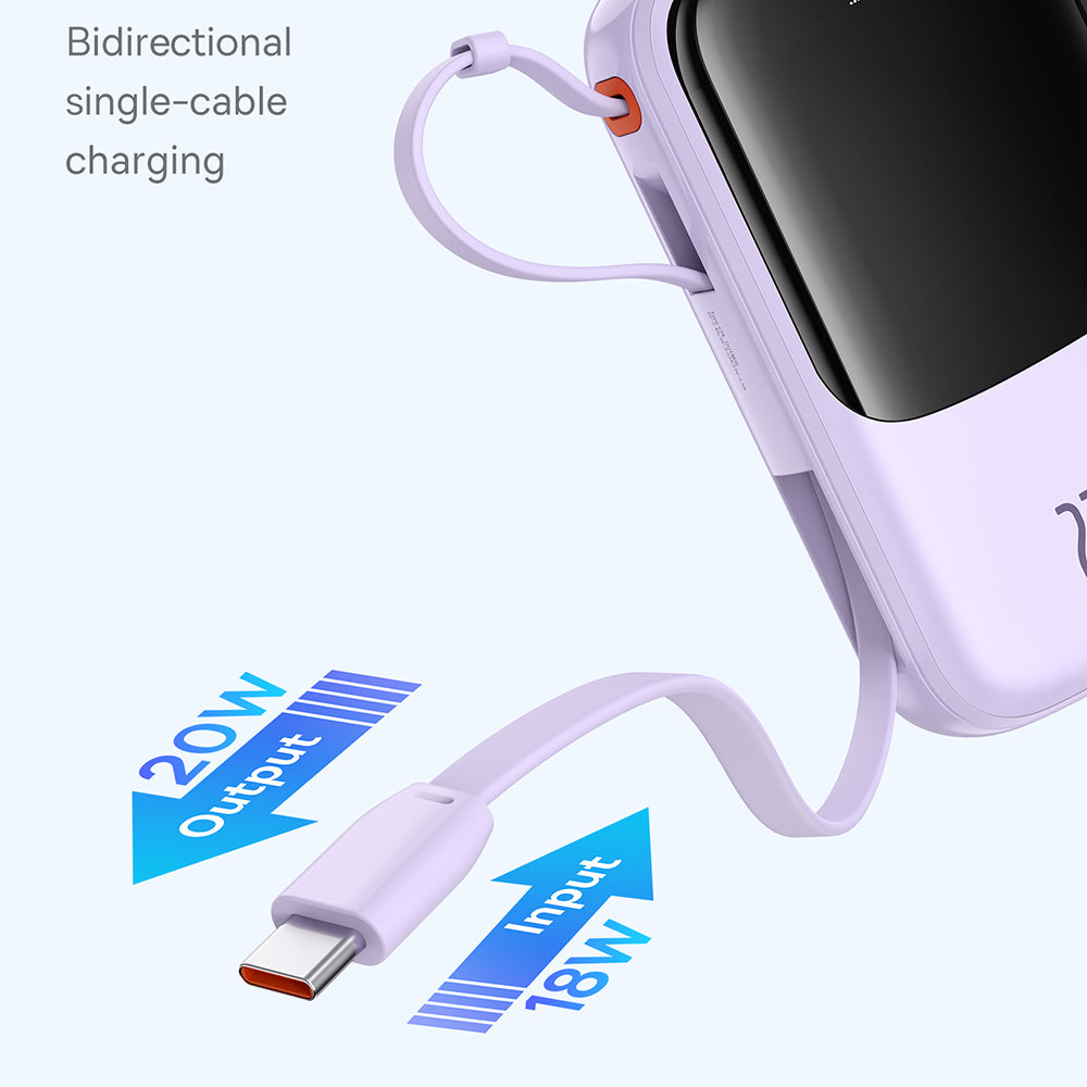 Baseus Qpow Pro+ External Battery, 10000mAh, 22.5W, QC + PD, 1 x USB-A - 2 x USB-C, Purple P10067101513-00