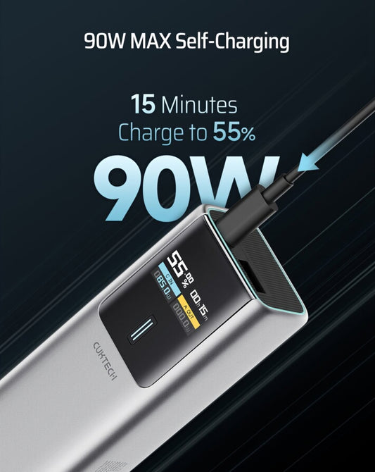 Externer Akku Cuktech, 10000mAh, 150W, QC + PD, 1 x USB-A - 1 x USB-C, Grau CKPB100PGLBK