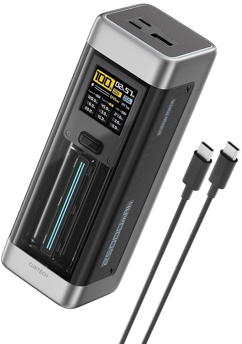 Externer Akku Cuktech, 25000mAh, 210W, QC + PD, 1 x USB-A - 2 x USB-C, Schwarz CUK00P23GLBK