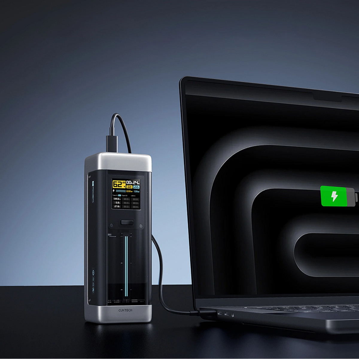 Externer Akku Cuktech, 25000mAh, 210W, QC + PD, 1 x USB-A - 2 x USB-C, Schwarz CUK00P23GLBK