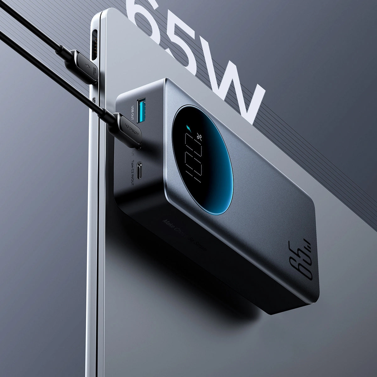 Externer Akku Joyroom JR-PBF05, 30000mAh, 65W, QC + PD, 1 x USB-A - 2 x USB-C, Schwarz