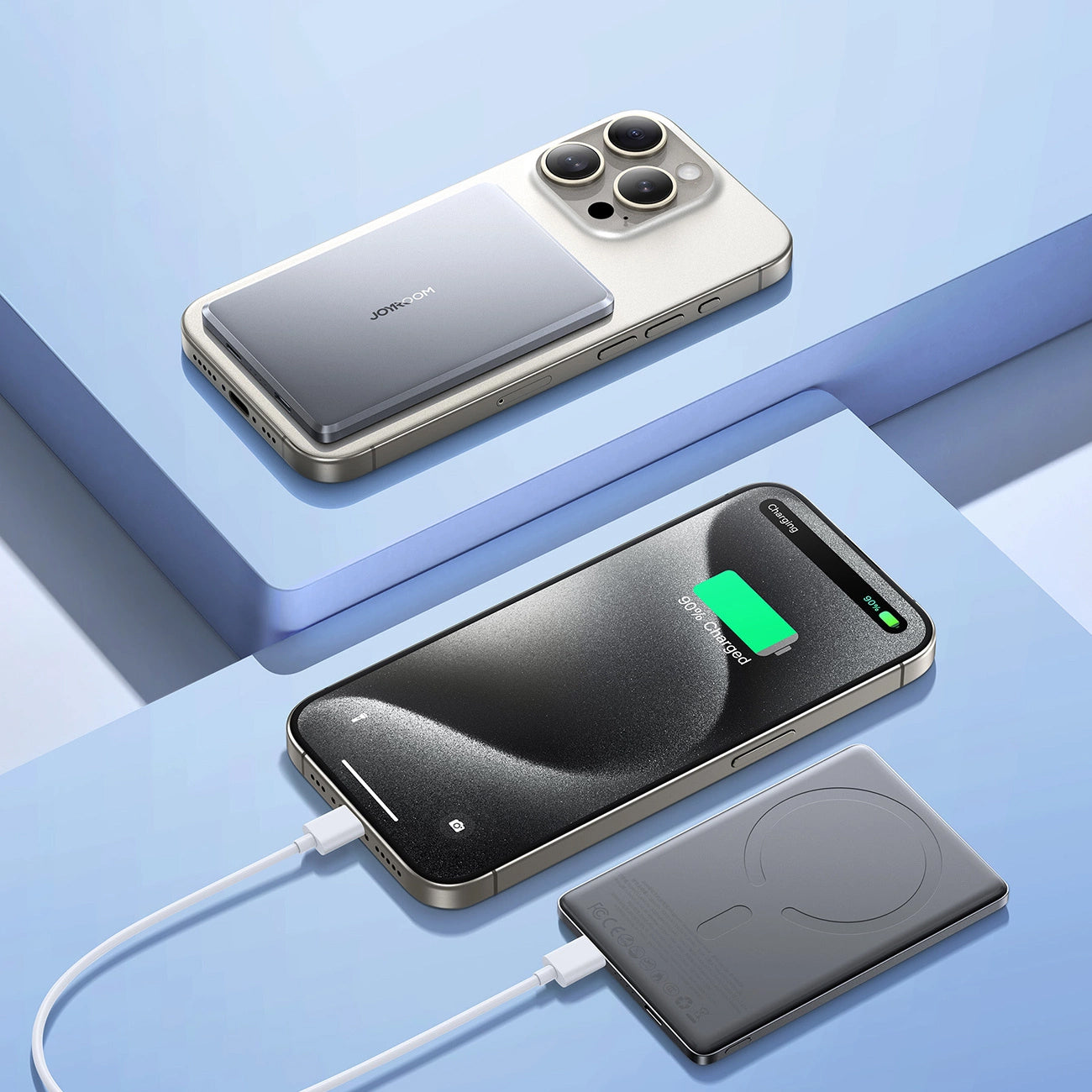 Externer Wireless-Akku Joyroom JR-PBM08, 5000mAh, 20W, PD + FQI, 1 x QI - 1 x USB-C, Grau