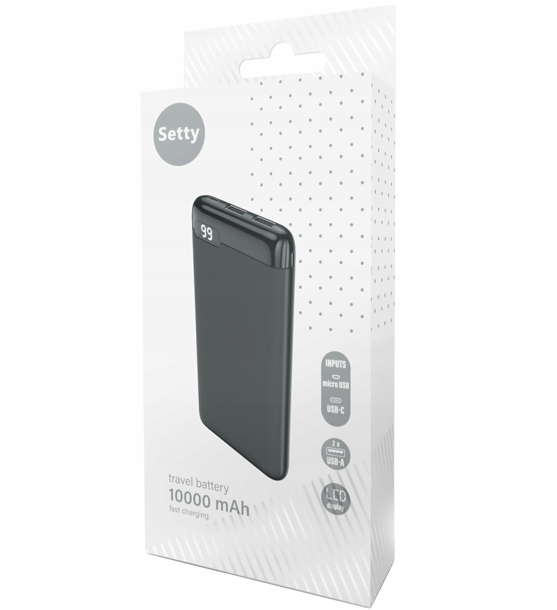 Externer Akku Setty SPBL-10, 10000mAh, 10W, 2 x USB-A, Schwarz