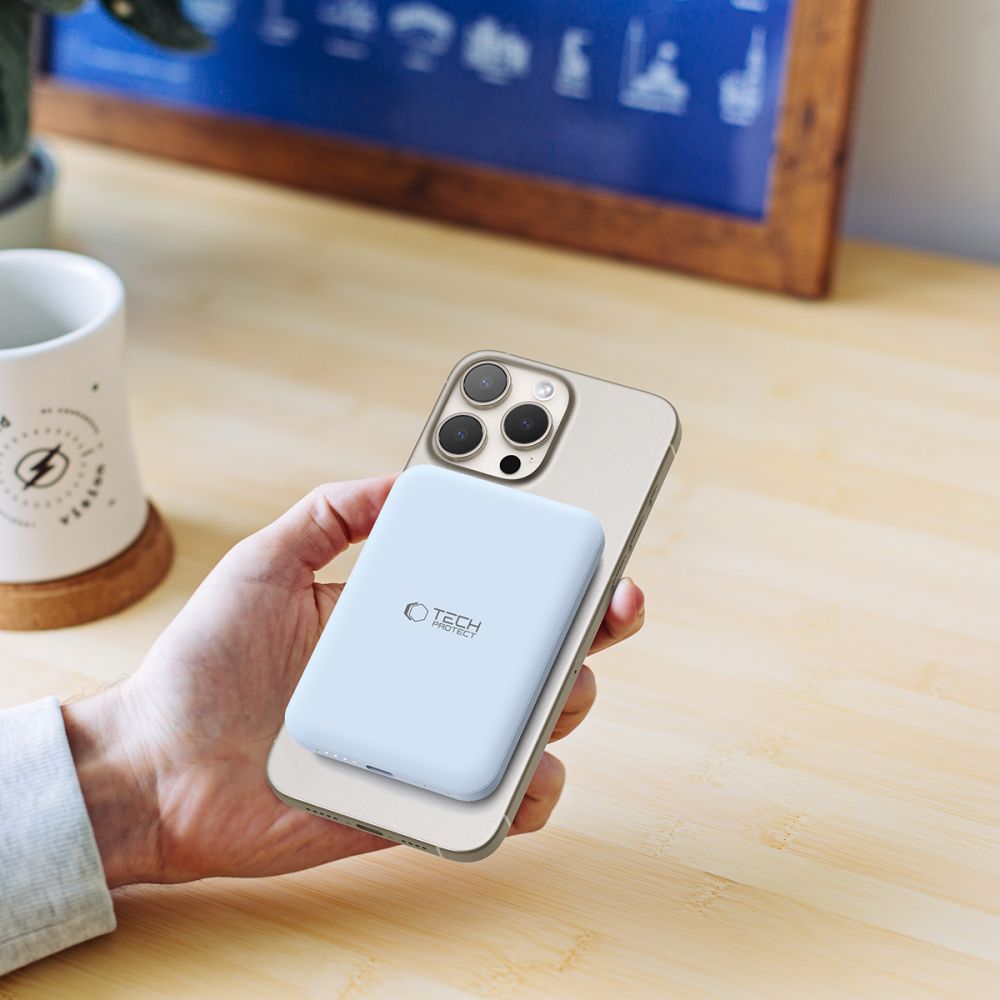 External Wireless Battery Tech-Protect PB10 LifeMag, 5000mAh, 15W, PD + FQI, 1 x QI - 1 x USB-C, Blue