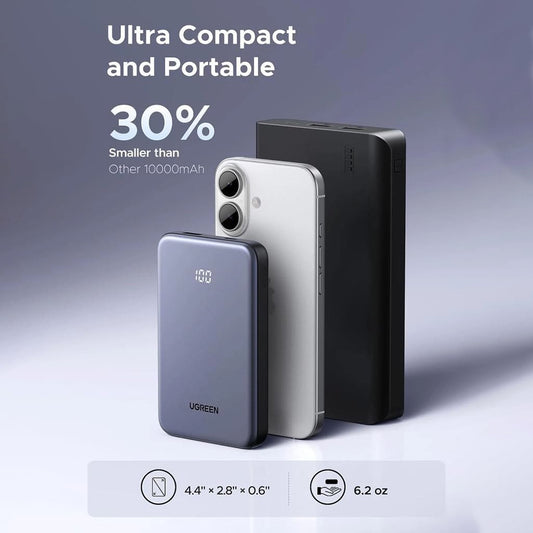 Externer Akku UGREEN 75131B, 10000mAh, 22.5W, QC + PD, 1 x USB-A - 1 x USB-C, Grau