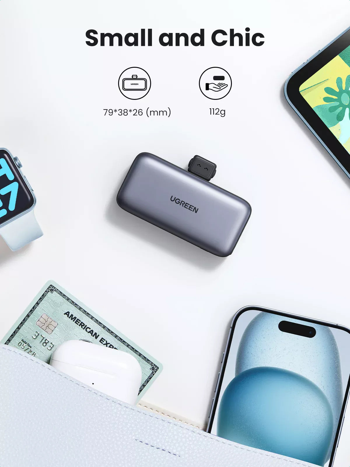 Externer Akku UGREEN PB503, 5000mAh, 22.5W, PD, 1 x USB-C, Grau