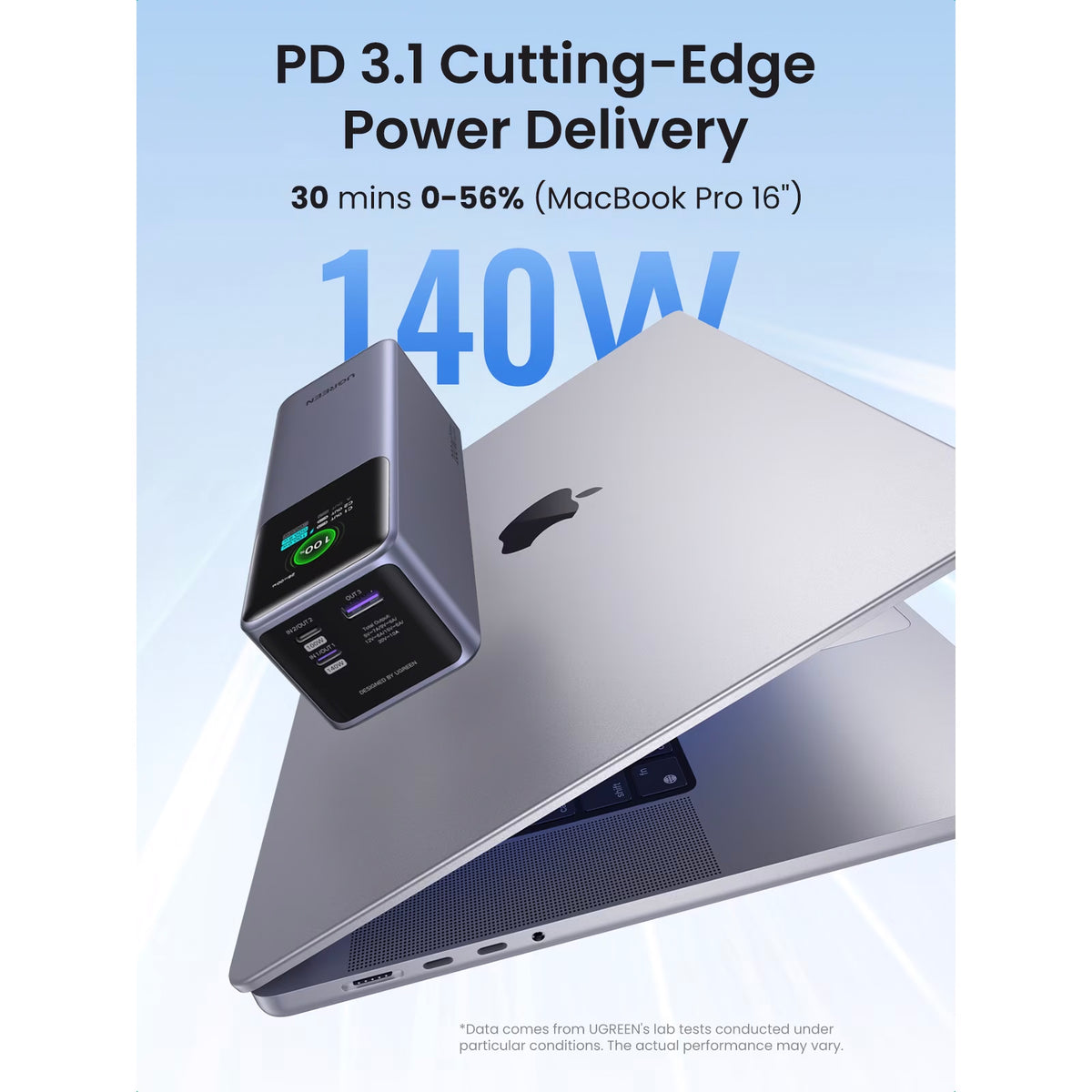 Externer Akku UGREEN PB722, 25000mAh, 200W, QC + PD, 1 x USB-A - 2 x USB-C, Grau
