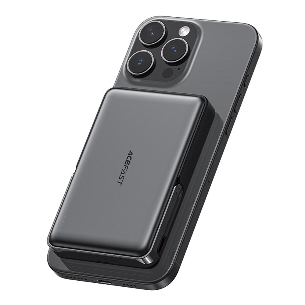 Acefast M17 Wireless External Battery, 10000mAh, 22.5W, PD + FQI, 1 x QI - 1 x USB-C, Black