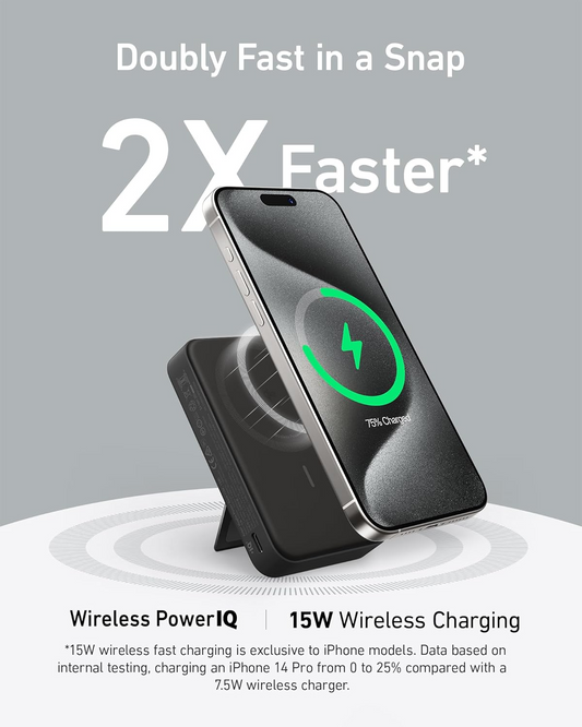 Externer Wireless Akku Anker MagGo, 10000mAh, 27W, PD + FQI, 1 x QI - 1 x USB-C, Schwarz A1654011