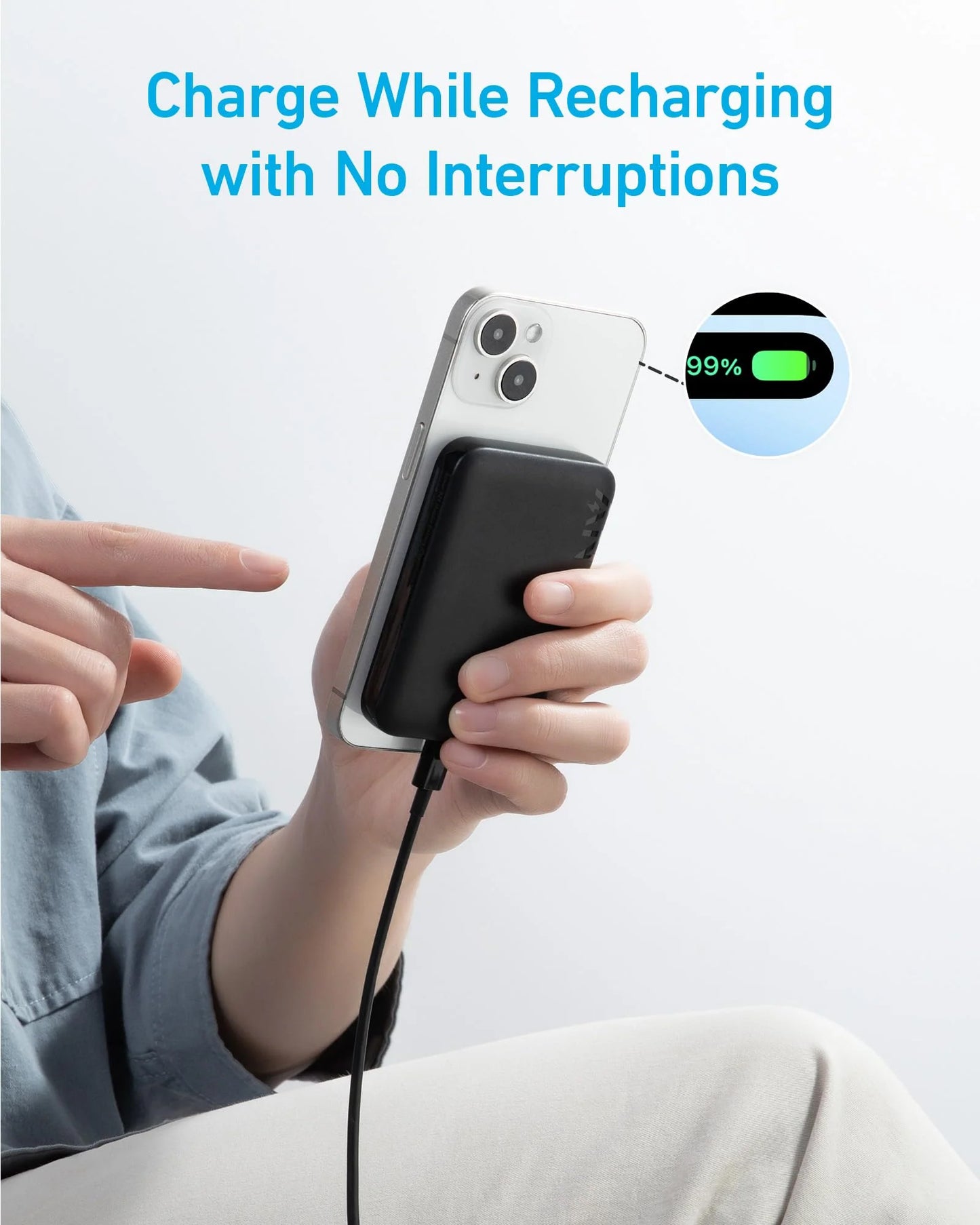 Externer Wireless Akku Anker 321 MagGo, 5000mAh, 7.5W, PD + FQI, 1 x QI - 1 x USB-C, Schwarz A1616G11