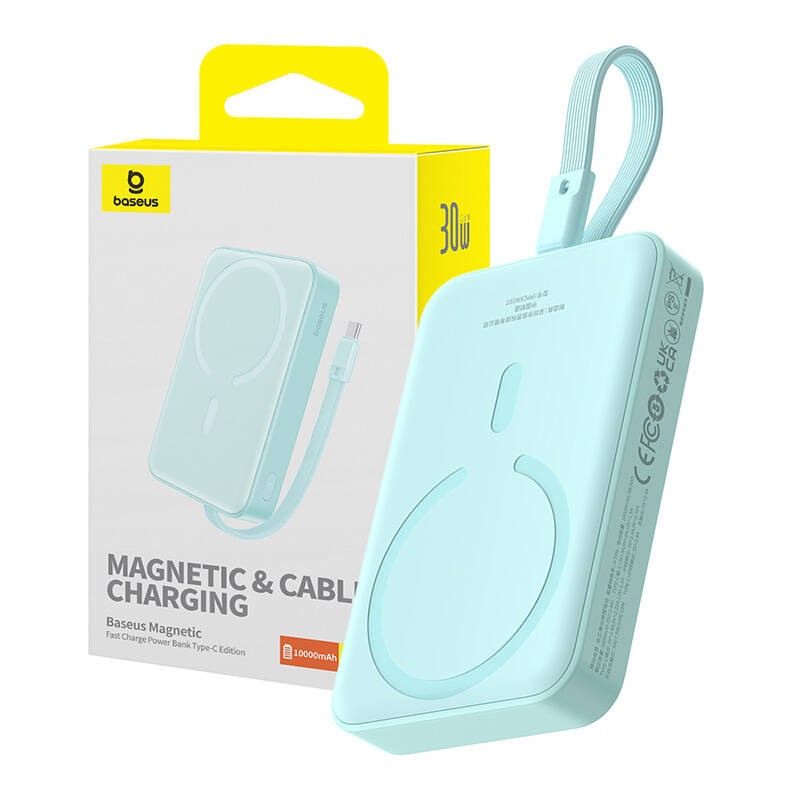 Externer Wireless-Akku Baseus Magnetic Mini, 10000mAh, 30W, PD + FQI, 1 x Lightning - 1 x QI - 1 x USB-C, Blau P1002210B333-00