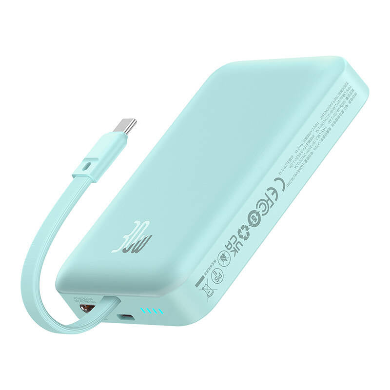 Externer Wireless-Akku Baseus Magnetic Mini, 10000mAh, 30W, PD + FQI, 1 x Lightning - 1 x QI - 1 x USB-C, Blau P1002210B333-00