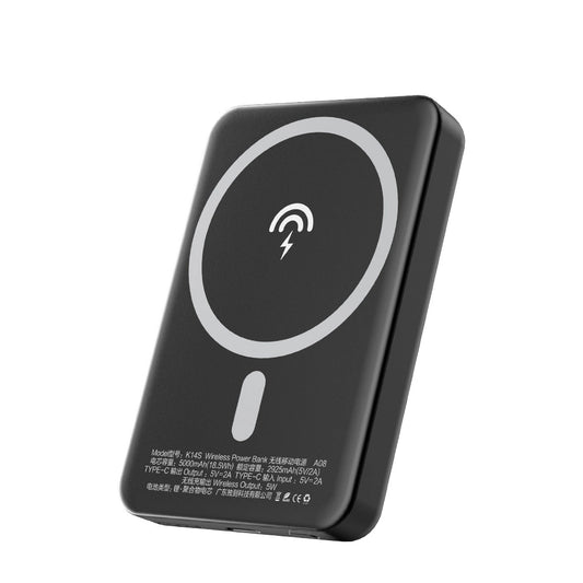 Dudao K14S Drahtloser externer Akku, 5000mAh, 10W, PD + QI, 1 x QI - 1 x USB-C, Schwarz
