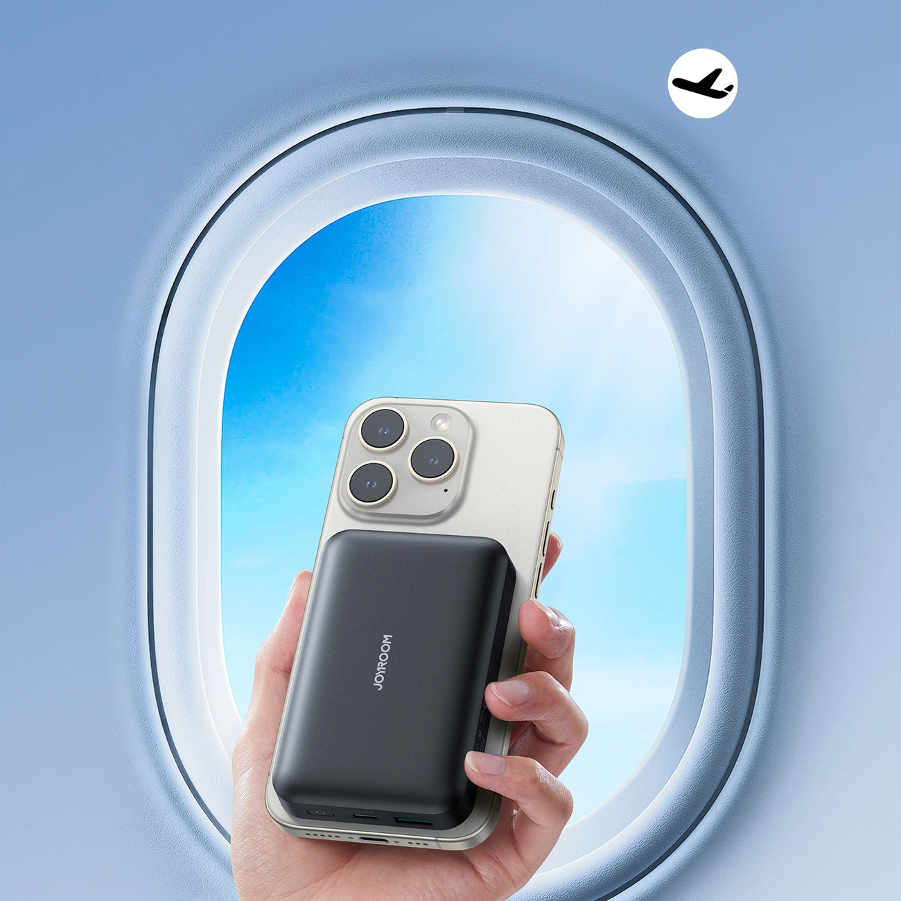 Externer Wireless-Akku Joyroom JR-W020, 10000mAh, 20W, QC + PD + FQI, 1 x QI - 1 x USB-A - 1 x USB-C, Schwarz