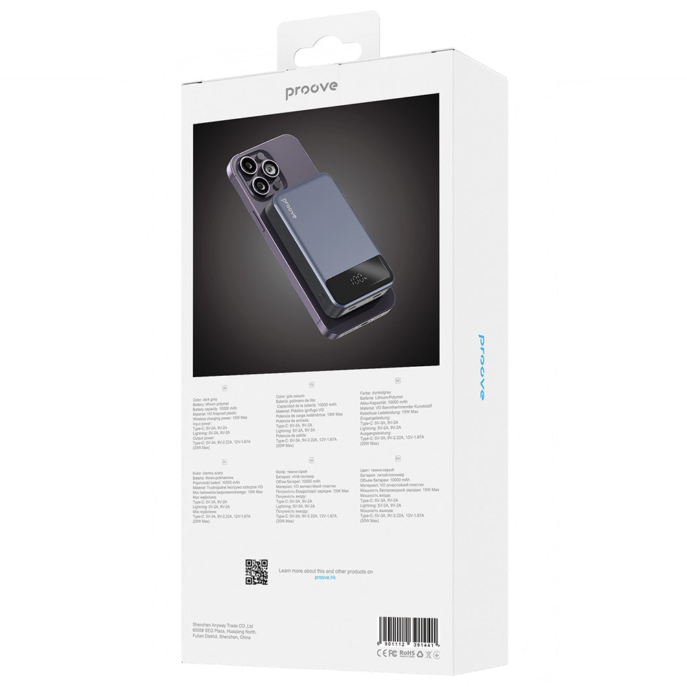 Externer Wireless Akku Proove Hoodman, 10000mAh, 20W, PD + FQI, 1 x QI - 1 x USB-C, Grau PBH120010003