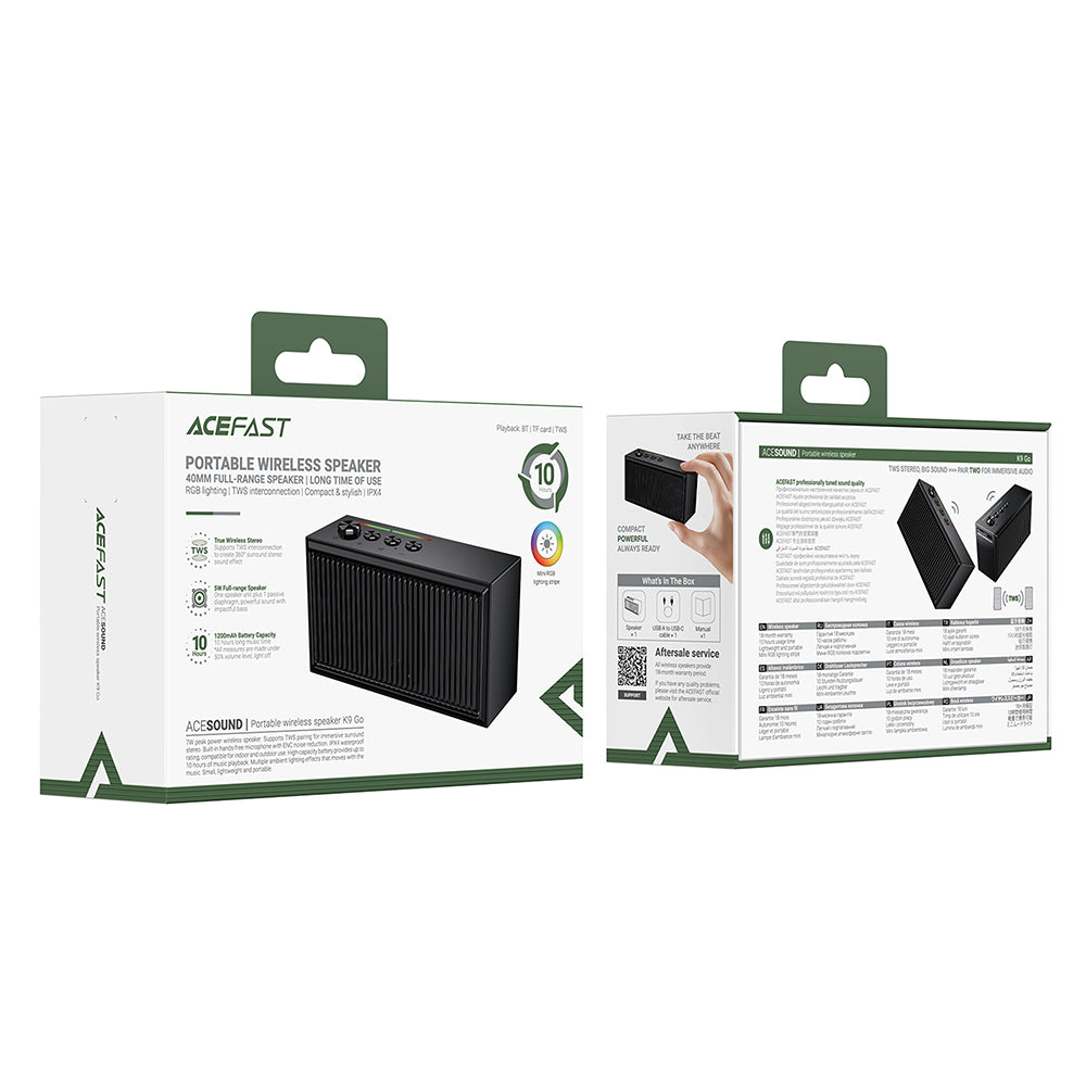 Bluetooth-Lautsprecher Acefast K9 Go, 7W, TWS, RGB, wasserdicht, Schwarz