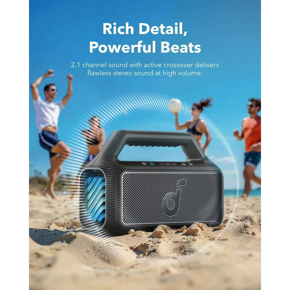 Anker SoundCore Boom 2 Portable Bluetooth Speaker, 80W, TWS, RGB, Waterproof, Black A3138011
