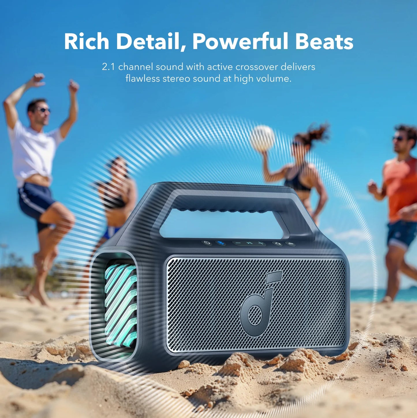 Anker SoundCore Boom 2 Portable Bluetooth Speaker, 80W, TWS, RGB, Waterproof, Blue A3138031