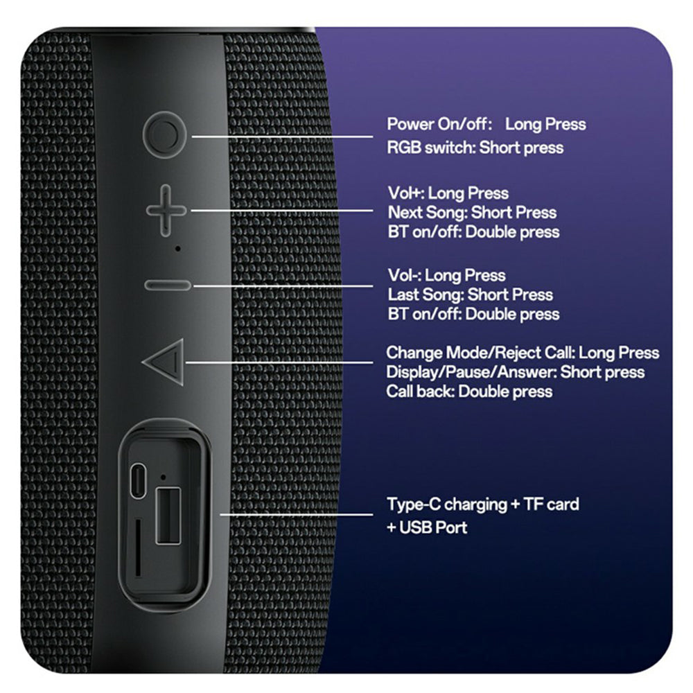 Tragbarer Bluetooth-Lautsprecher Yesido YSW39, 20W, TWS, RGB, Schwarz
