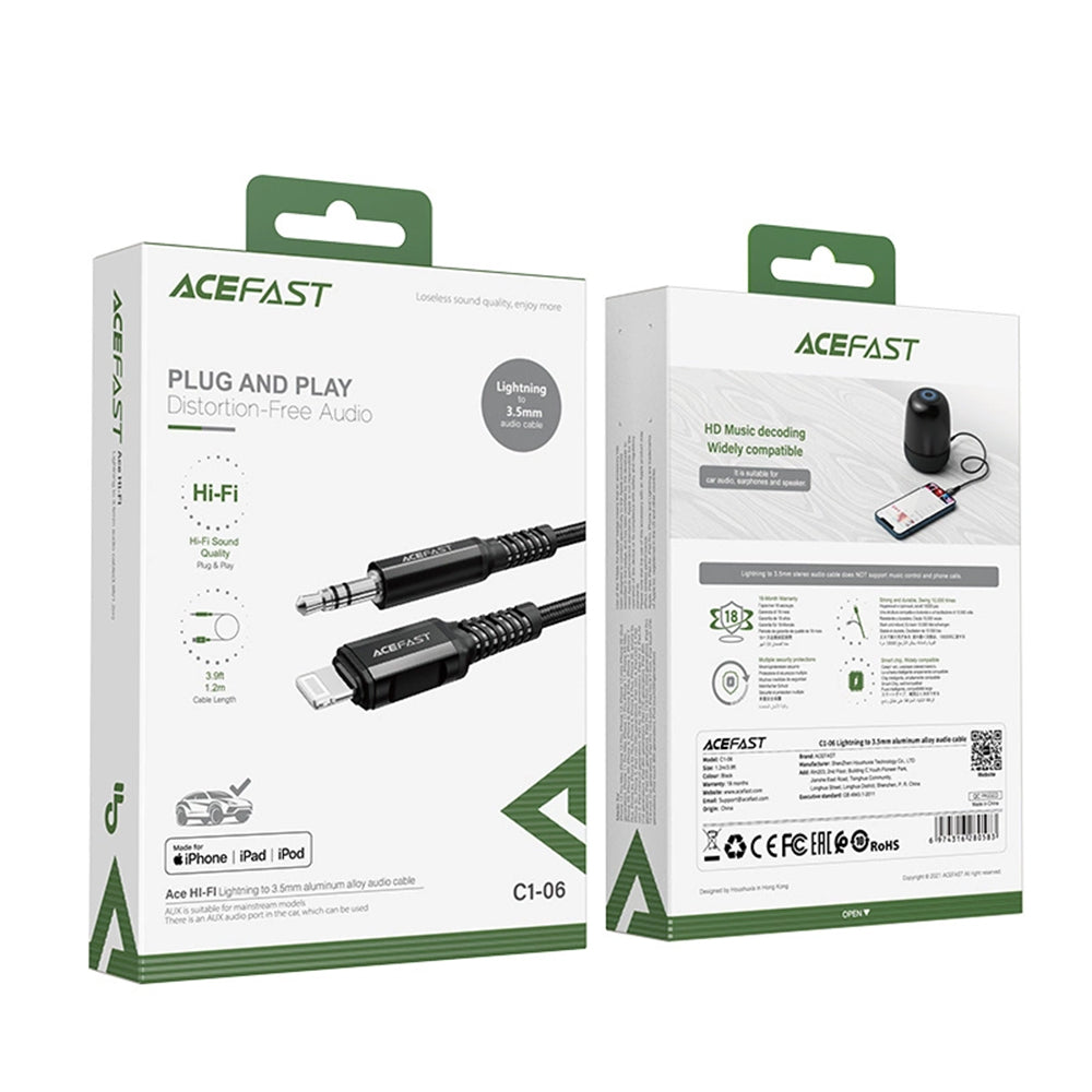 Audio-Kabel Lightning - 3.5mm Acefast C1-06, 1.2m, Schwarz