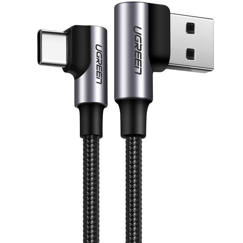 Daten- und Ladekabel USB-A - USB-C UGREEN US176 Angled, 18W, 2m, Schwarz