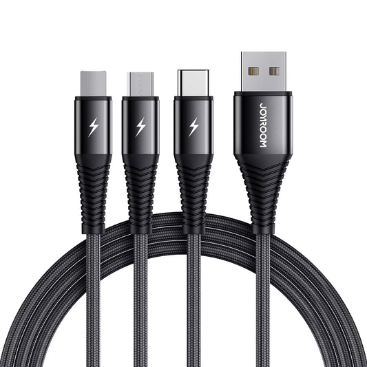 USB-A - Lightning / microUSB / USB-C Ladekabel Joyroom S-1230G4 3in1, 20W, 1.2m, Schwarz