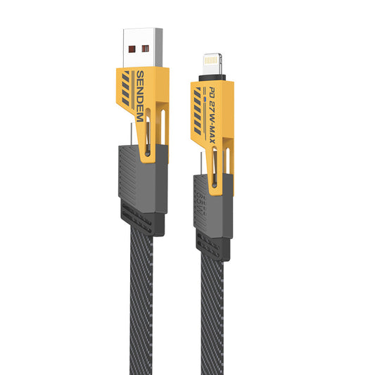 Daten- und Ladekabel USB-A / USB-C - Lightning / microUSB Sendem M84 2in1, 65W, 1m, Gelb