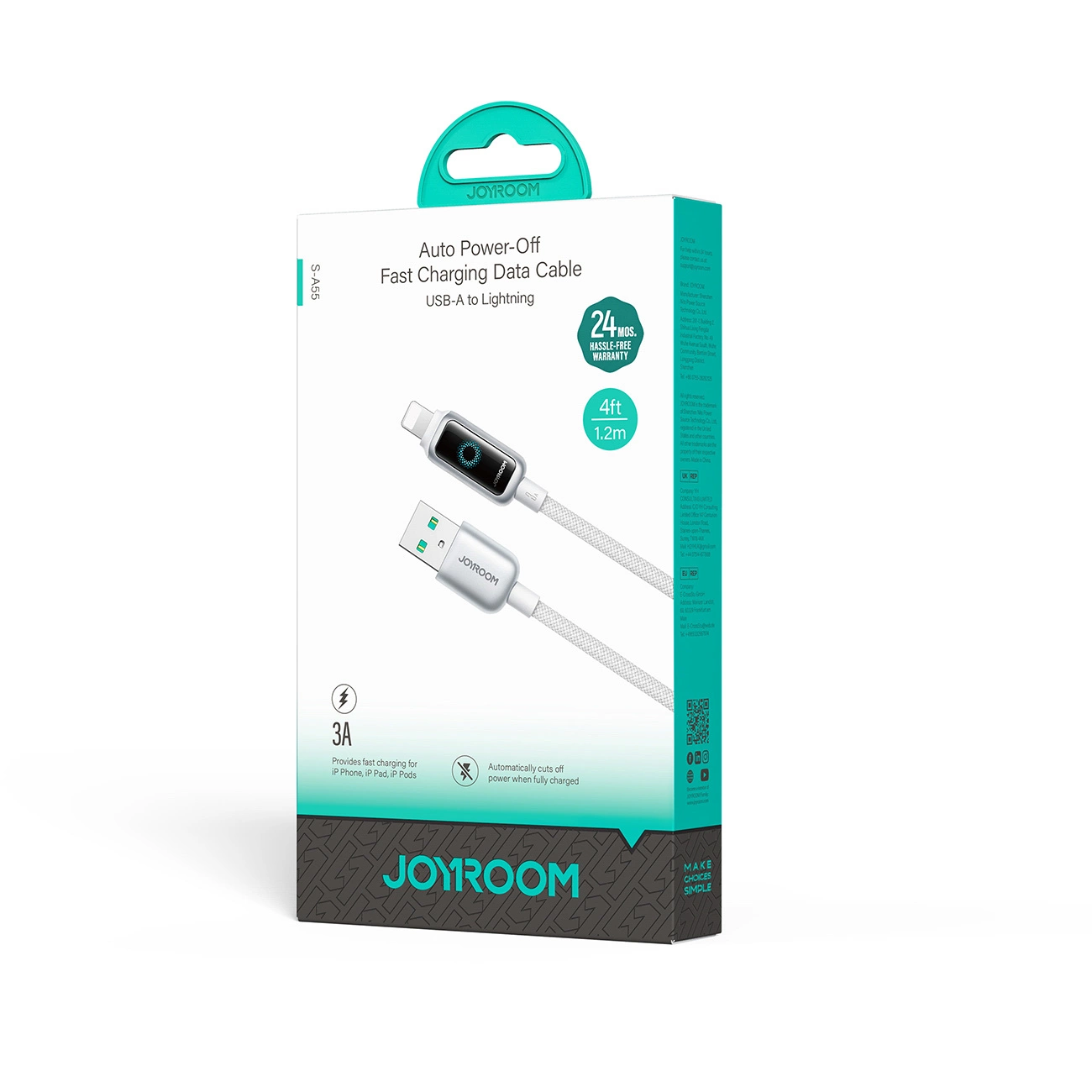 Daten- und Ladekabel USB-A - Lightning Joyroom S-A55 StarFlight Display, 18W, 1.2m, Weiß