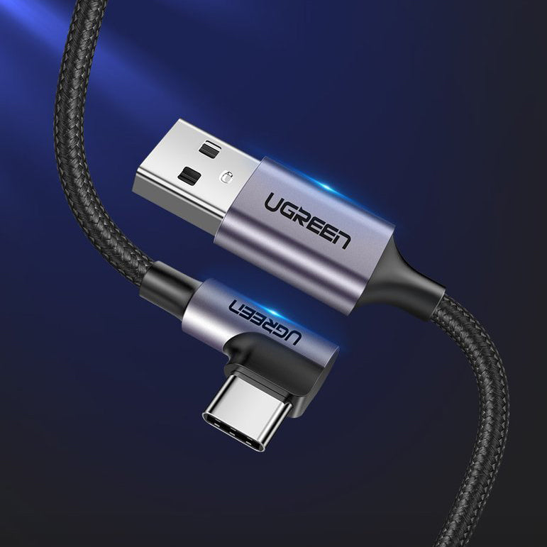 Daten- und Ladekabel USB-A - USB-C UGREEN US284 Angled, 18W, 1m, Grau